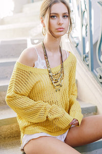 Open Knit Cross Back Sweater - Mustard