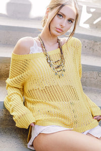 Open Knit Cross Back Sweater - Mustard